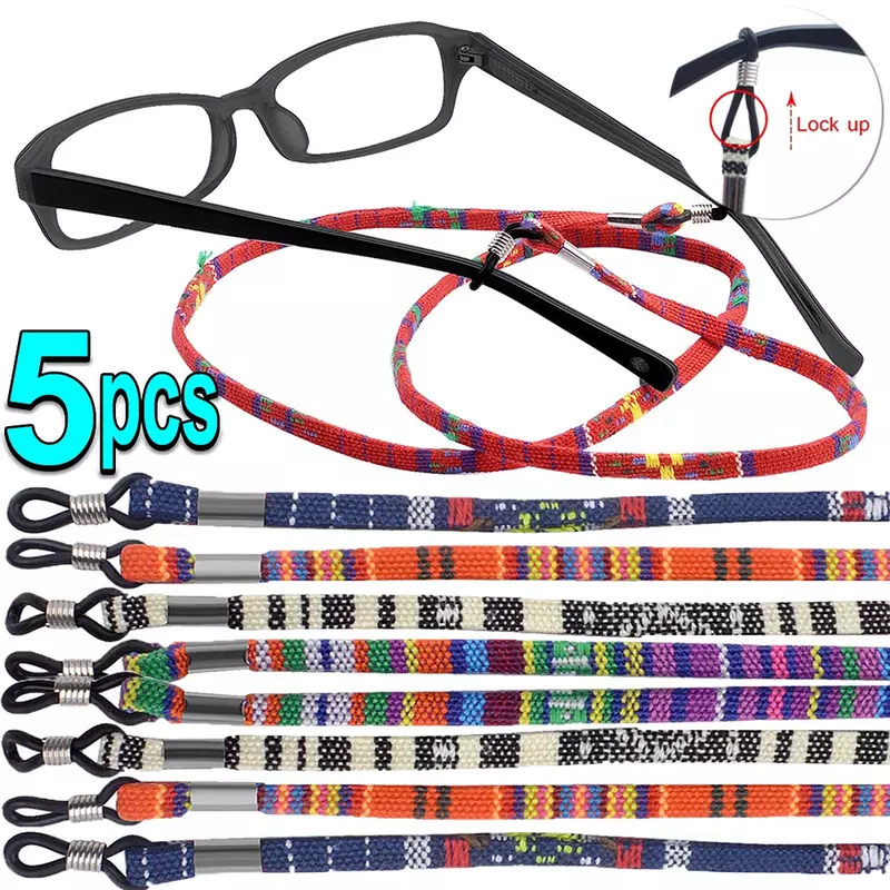 Correa de algodón para gafas de sol, cadena colorida para gafas de lectura, soporte para el cuello, cordón para gafas, collar de cristal, 1/5 piezas