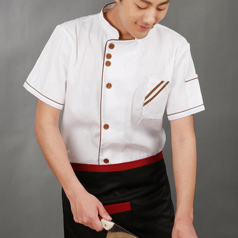 Uniform Restaurant Chef Shirt Cooking Clothes Summer Short Sleeve Quick Dry Buttons Chef Uniform Breathable Chef Workwear
