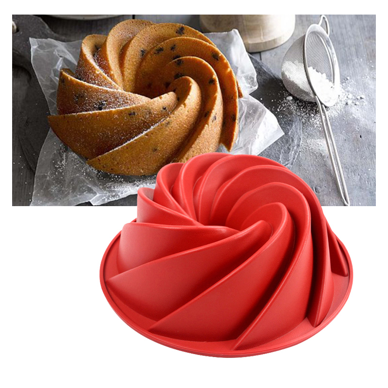 3D Lớn Hình Xoắn Ốc Bánh Chảo Moule Silicone Pâtisserie Máy Nướng Khuôn Dụng Cụ Nướng Bánh Lốc Xoáy Hình Bánh Khuôn Mẫu 10 inch
