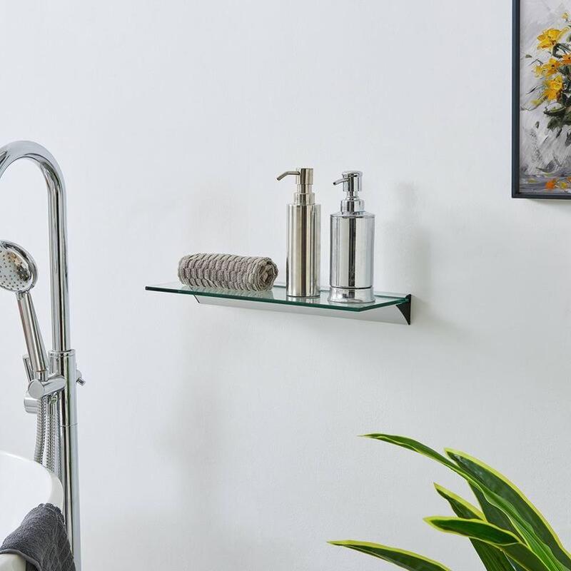 Clear Tempered Glass Floating Shelf with Brushed Aluminum Bracket Modern Design16/24/32 inch Holds 25 lbs Minimalist