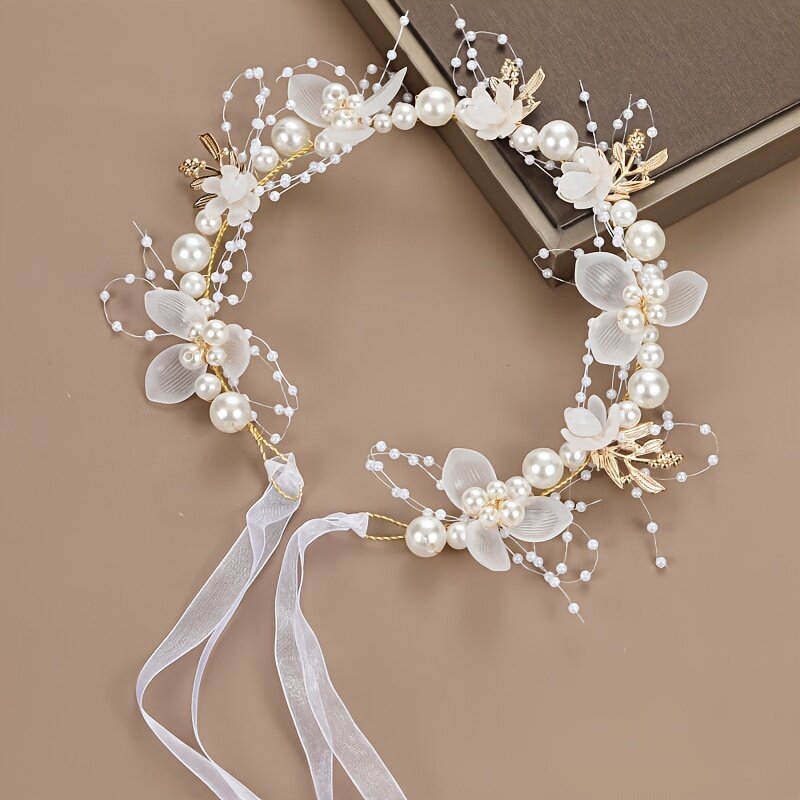 Floral nupcial Headband com pérolas do falso Beads, Headband casamento, princesa festa de aniversário, romântico decorado, 1pc
