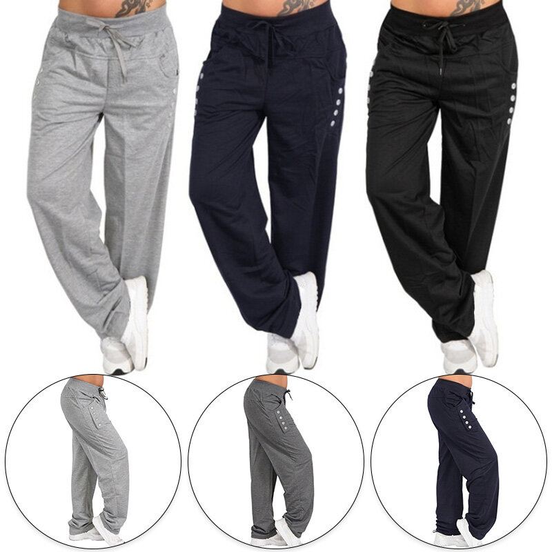 Pantalones largos con cordón de cintura elástica para mujer, pantalones deportivos sueltos informales, pantalones de pierna ancha, pantalones activos, moda
