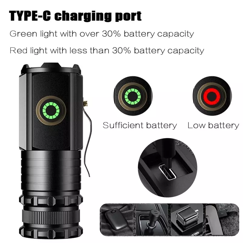 3 LED Flashlight 18350 Torch 1800LM ATR Luminus SST20 Rechargeable USB C Light IP68 Waterproof with Magnet for Hiking Camping