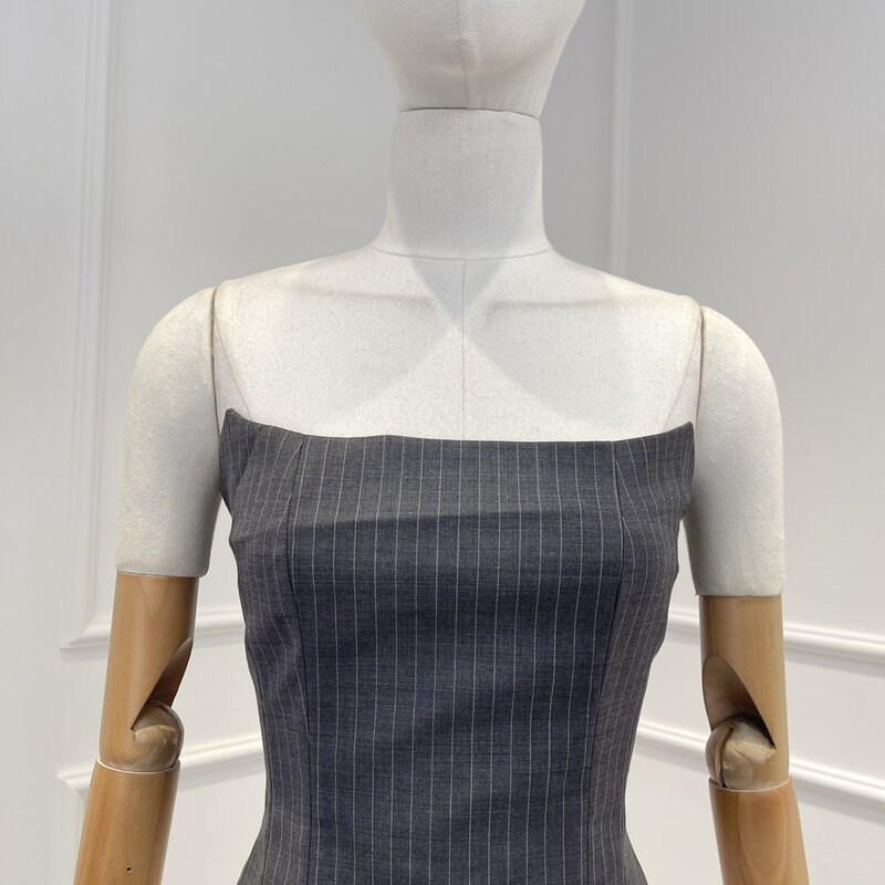 Conjunto de minifalda con rayas de lana Natural para mujer, corsé con apliques elegantes, Top de tubo, conjunto de primavera y otoño, alta calidad, 2023