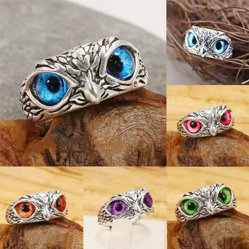 Vintage Owl Rings Adjustable Owl Eye Finger Rings Men Women Multicolor Opening Rings Couple Jewelry Wedding Fingle Accessories