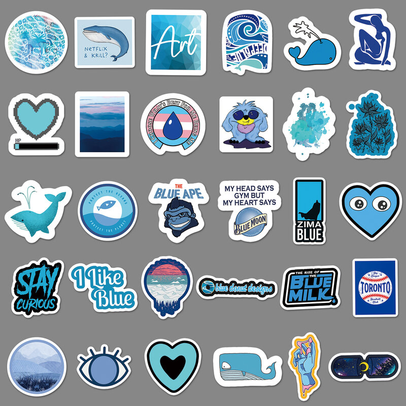 Desenhos animados azul elemento série Graffiti adesivos, adequado para laptop, capacetes, decoração desktop, brinquedos de bricolage, atacado, 59pcs