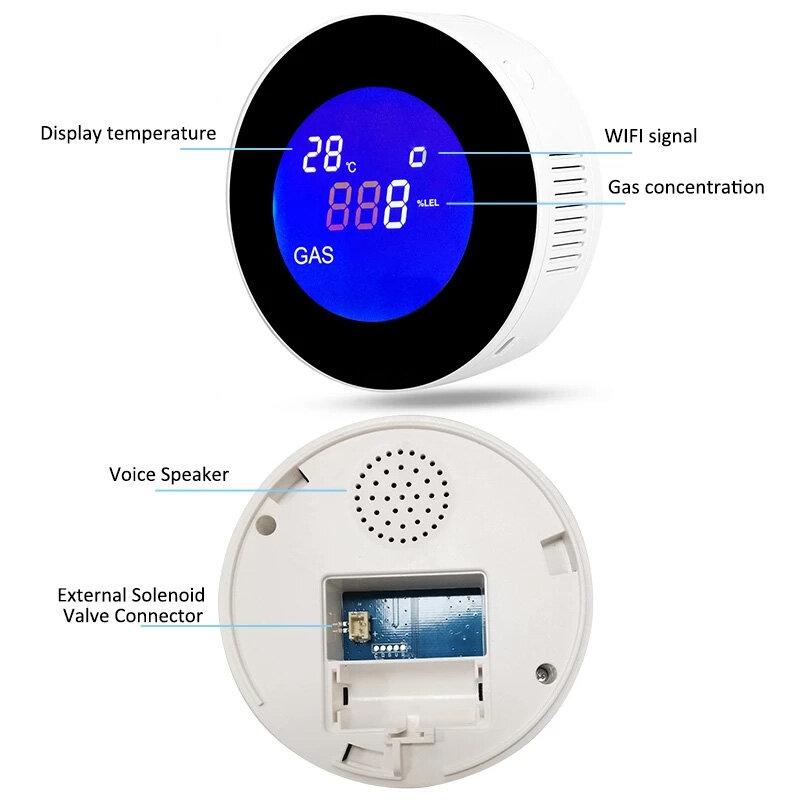 Wifi funktion tuya smart app erdgas alarms ensor brennbare gasleck detektor temperatur lcd digital anzeige sound sirene