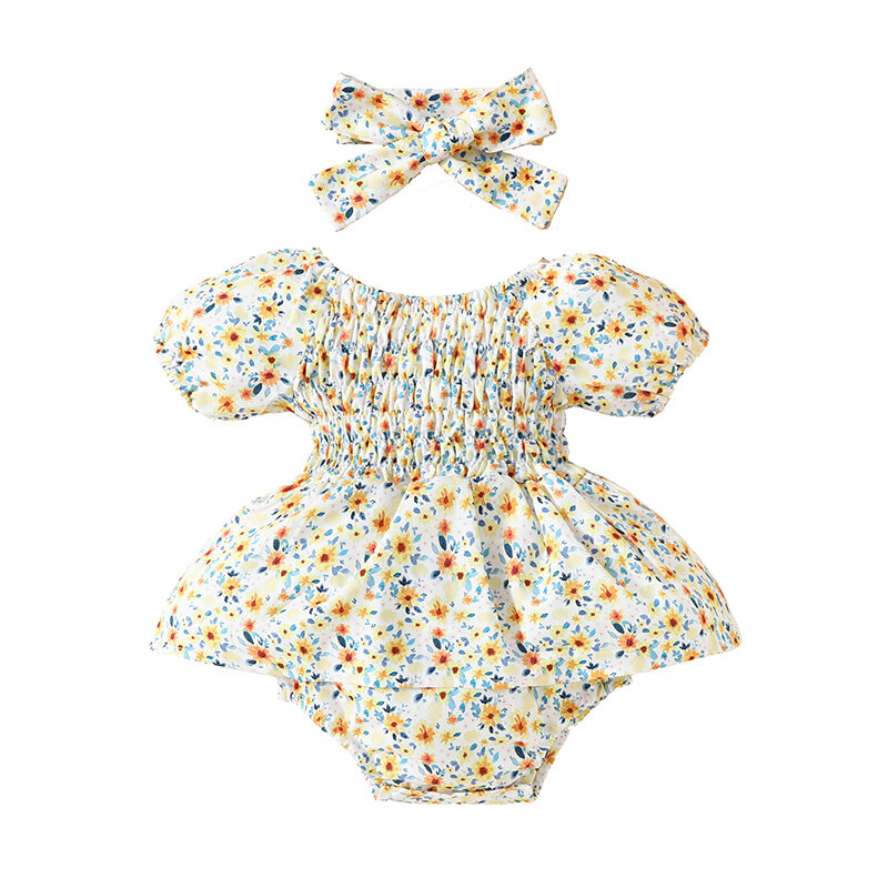 Małe dziecko dziewczynka letnie ubrania z krótkim rękawem kombinezon w kwiaty sukienka noworodka dziewczynka fotografia strój
