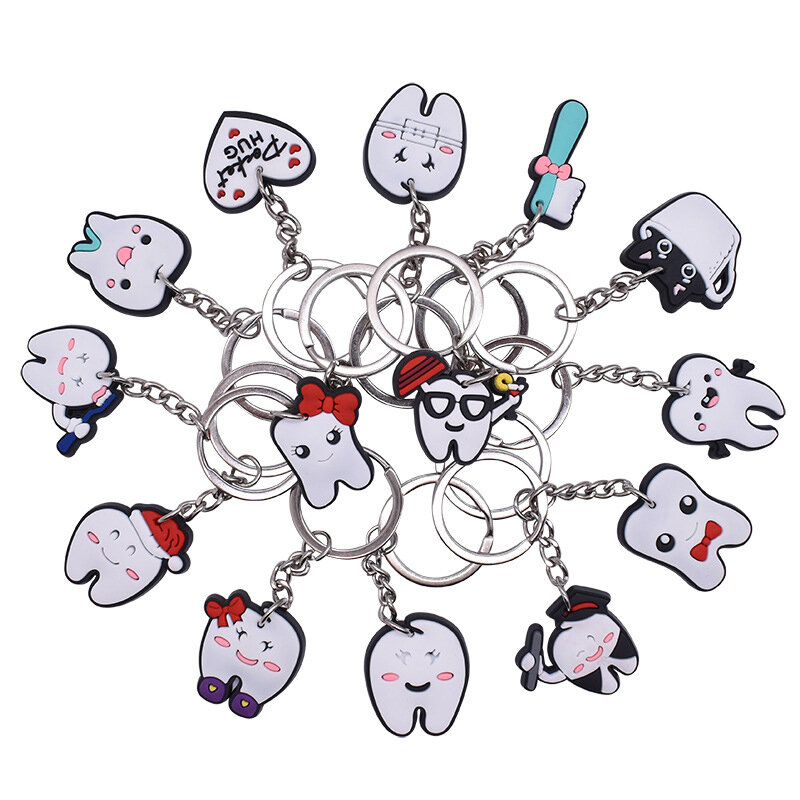 1PCS Dental Teeth Shape Model Simulation Tooth Key Chain Fashion Cartoon Lovely Girls Gift Pendant Teeth Key Chain