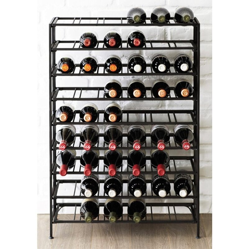 Stojak podłogowy wolnostojąca z czarnego metalowy stojak na wino MyGift, 9-poziomowy półka do przechowywania butelka na napoje-mieści do 54 butelek