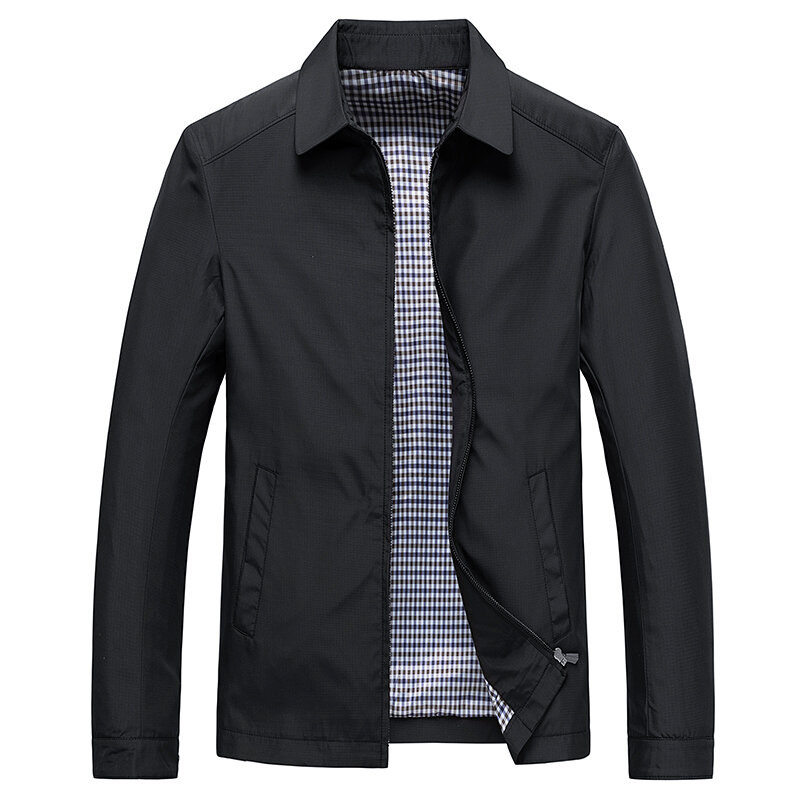 용수철 남성용 캐주얼 패션 재킷, 중년 및 노년층 단색 라펠 코트, 루즈하고 통기성 있는 비즈니스 남성 의류