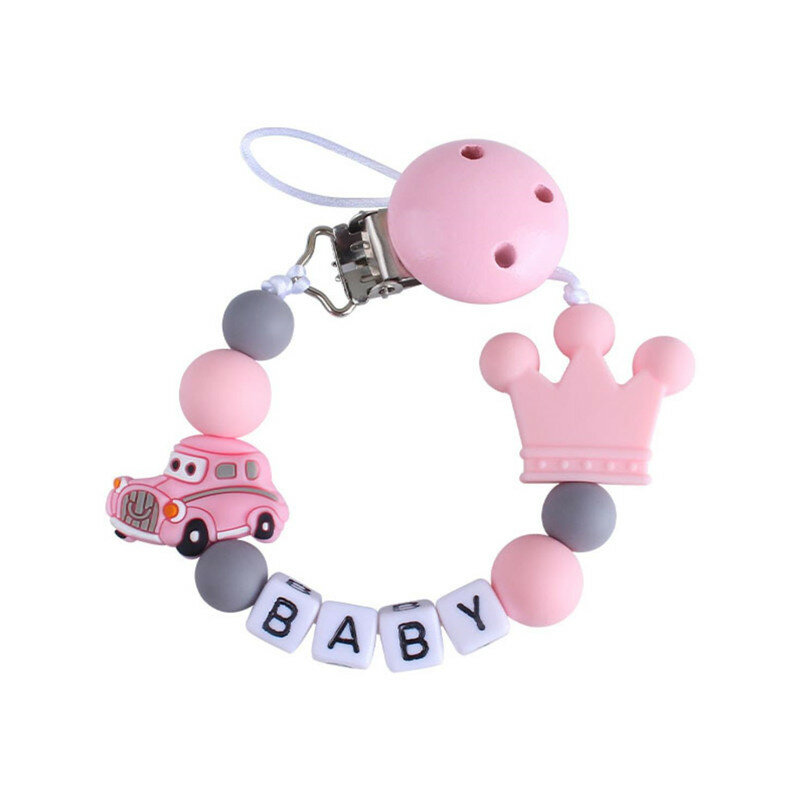 Personalized Name Cartoon Babies Soothing Beech Silicone Anti Drop Chain Pacifier Chain