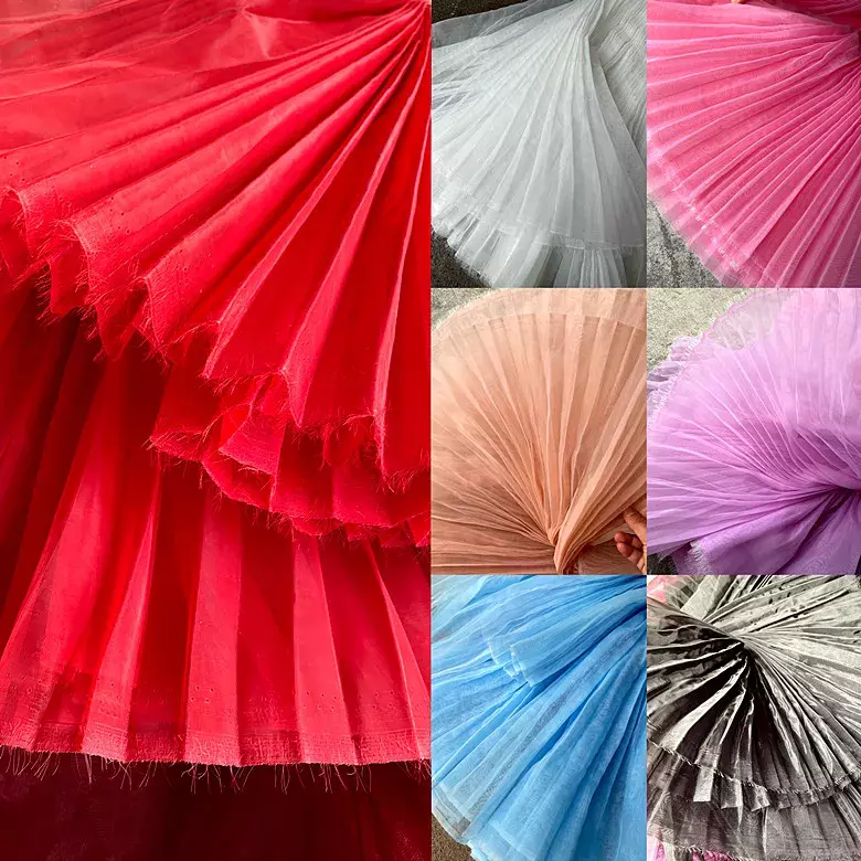 Плиссированная ткань из органзы на метр для свадебных платьев, одежды, юбки, швейные дизайнерские модные тонкие мягкие летние юбки высокой плотности «сделай сам»