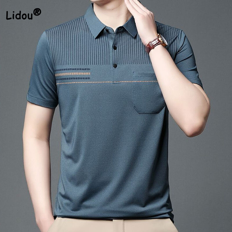 Business Office Casual Solid Color Polo T-shirt Male Clothes Summer Fashionable Trend Men's Pockets Short Sleeve Pullovers Tops
