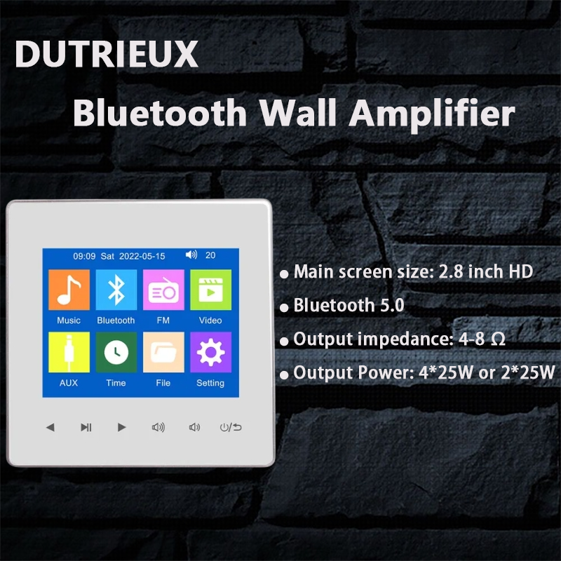 Wall Amplifier Bluetooth5.0 TF Card FM Home Theater Hotel Audio Player 2.8-Inch Touch Button Indoor Background Music System-J