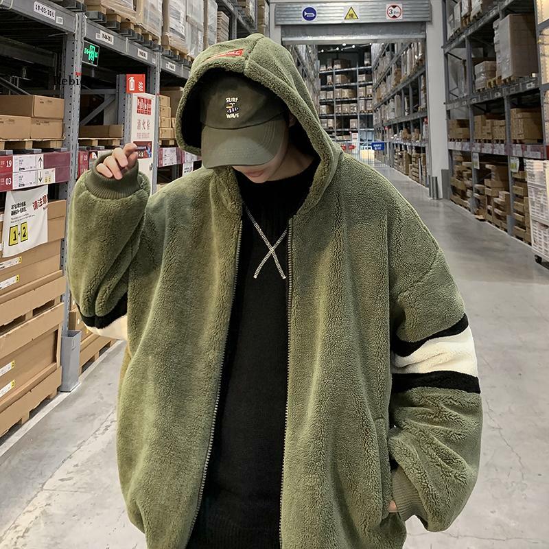 Parkas Men Winter Wool Liner Fashion Korean Style Loose Unisex Handsome Outwear Hooded All-match Kpop Simple Patchwork Clothes