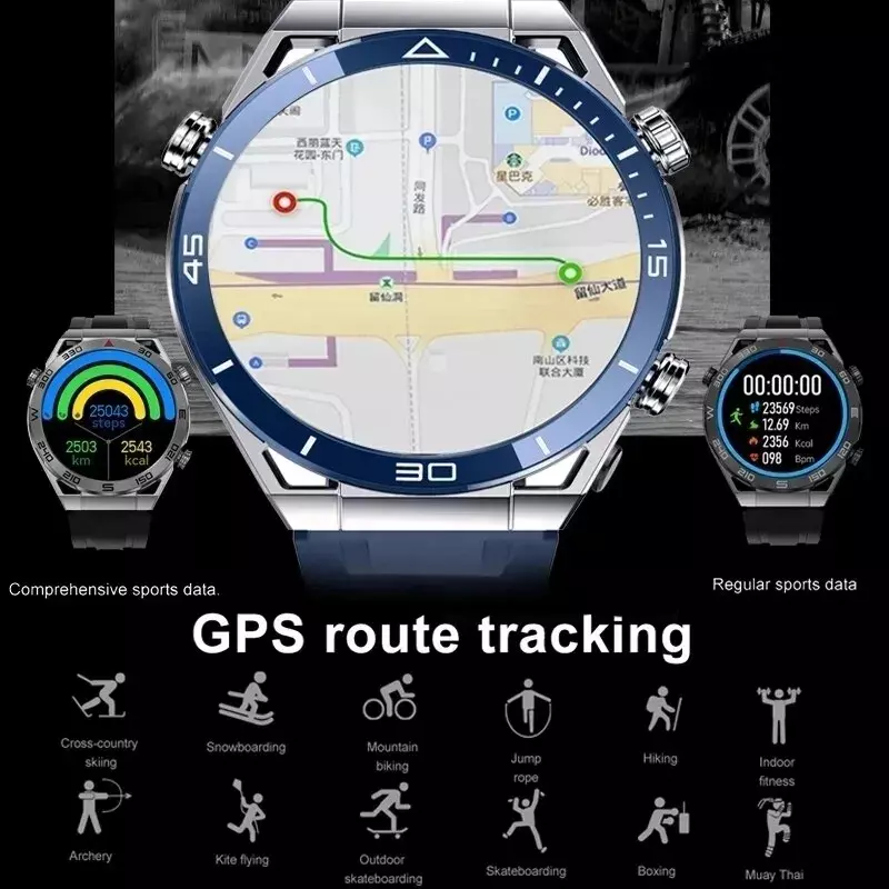 Ulitmate Design 남녀공용 스마트 워치 3 버튼 1:1, NFC ECG + PPG 블루투스 통화, 스마트 아일랜드 GPS 추적기, 나침반 스포츠 시계