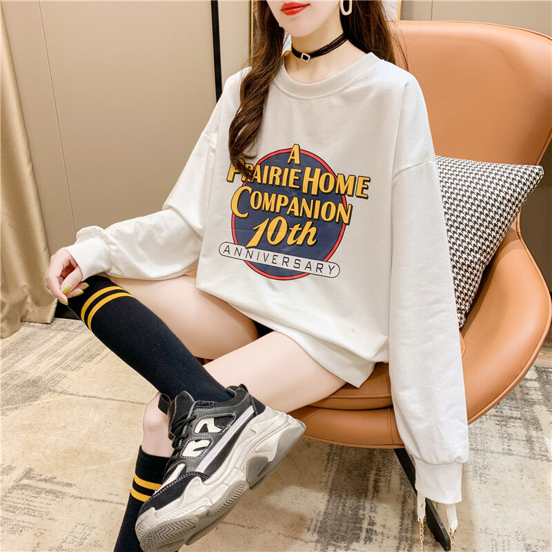 Bluzy damskie drukowany napis z długim rękawem z kapturem damskie swetry z miękkiej bawełny w stylu koreańskim damskie bluzy NS5345