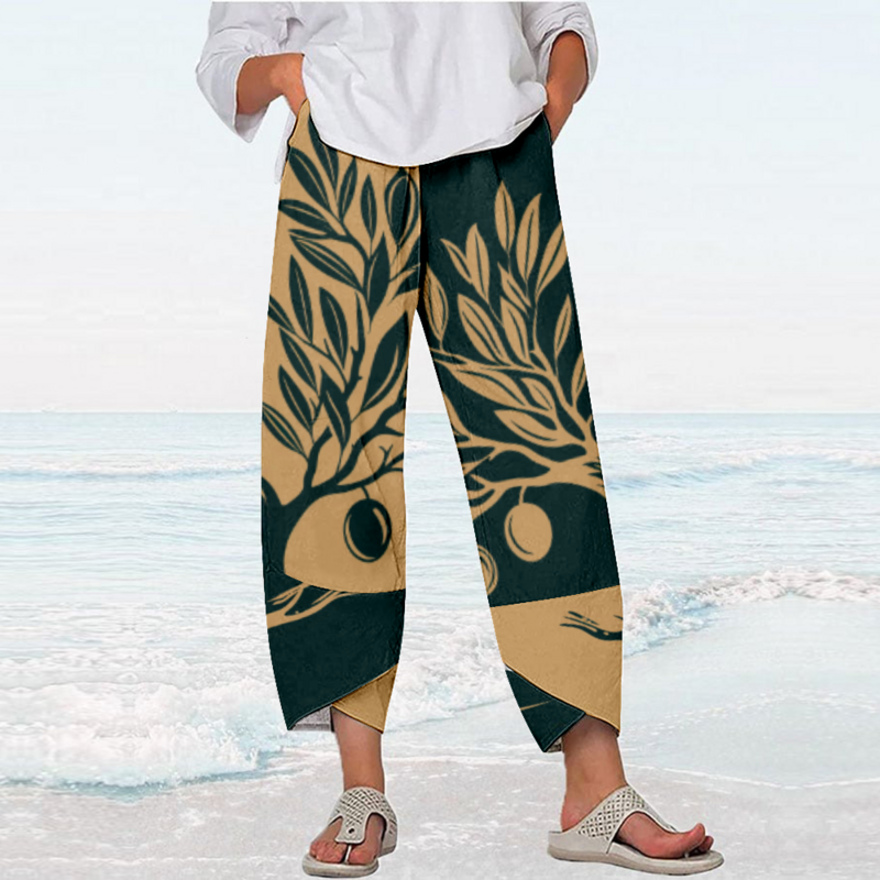 Spodnie letnie roślina kwiat spodnie plażowe Y2k ubrania Streetwear kobiety luźne Capri biegaczy spodnie dresowe eleganckie Pantalones Mujer
