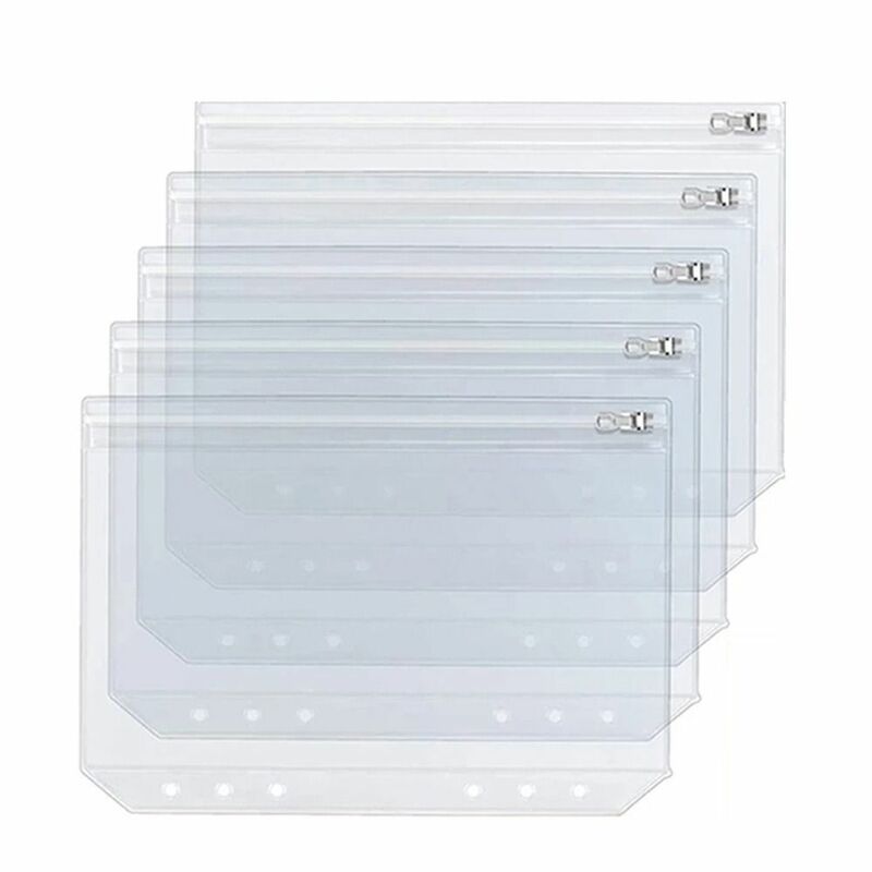 5 Stuks Document Organizer A5 A6 Clear Pvc Zakken Transparant Papier Organizer Binder Contant Enveloppen Met Metalen Rits