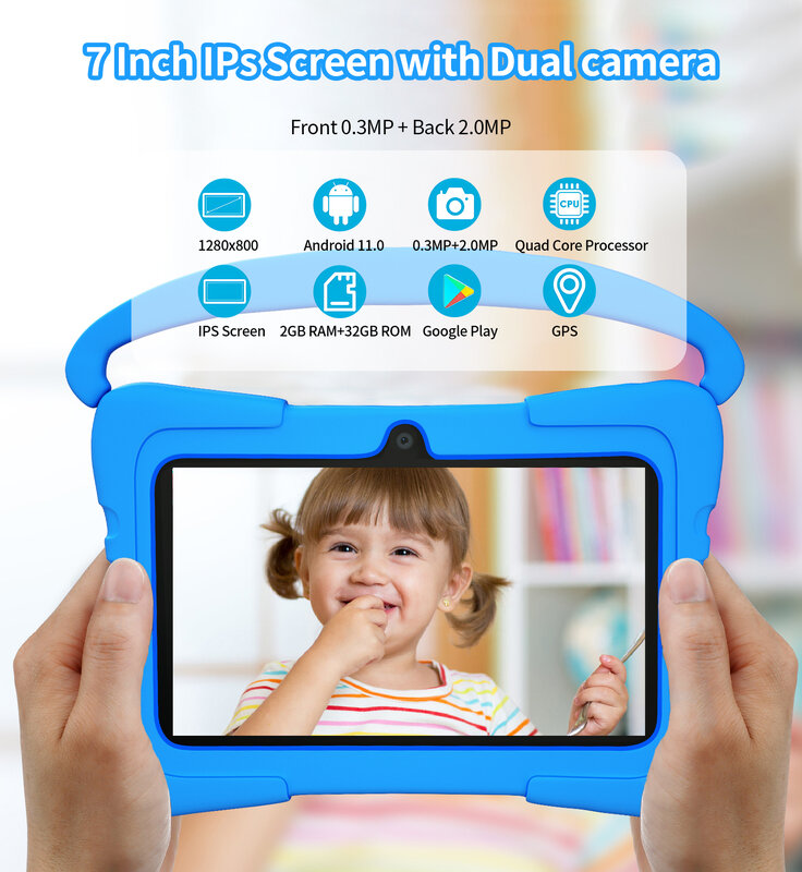 K4-Tablette Android 11 de 7 Pouces pour Enfant, 2 Go 32 Go, Façade, Core, WIFI6, Google Play, 4000mAh, Cadeau
