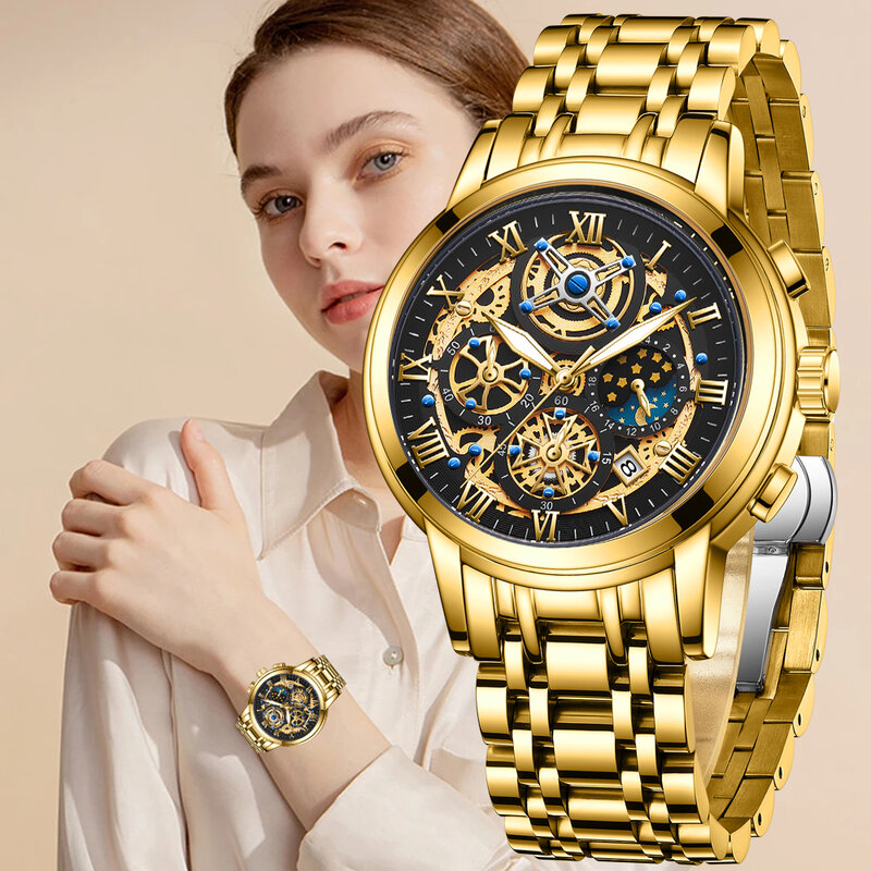 LIGE-여성용 패션 시계, 심플한 여성 팔찌 시계, 스테인레스 스틸 밴드, 쿼츠 손목 시계, 방수 시계, 여성 시계