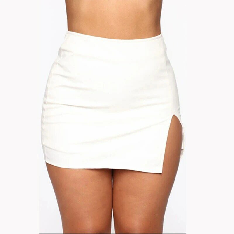 Minifalda Sexy ajustada de talla grande para mujer, Falda de tubo de cintura alta dividida, Color liso, S-5XL