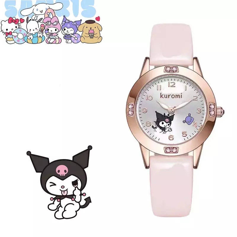 Sanrio série quartzo relógio para estudante, bonito dos desenhos animados cravejado relógio para menina, presente criativo, Kuromi Jade cão gatinho, venda quente