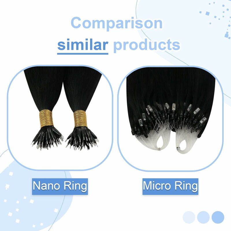 Extensões Nano do cabelo do anel, grânulos Nano, relação preta, cabelo humano real, # 1B