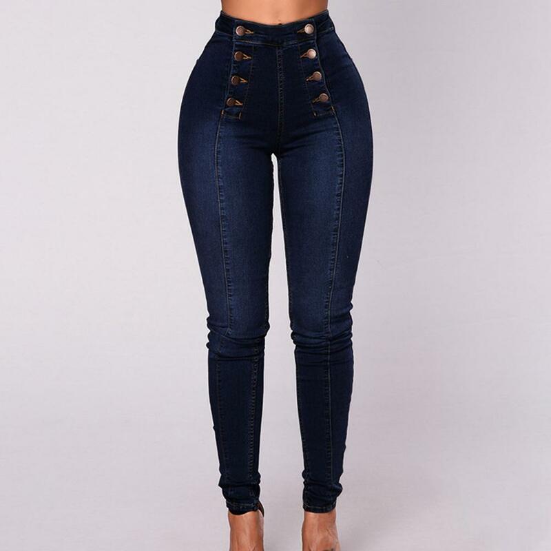Женские джинсовые брюки с двойным рядом пуговиц и высокой талией, 2022