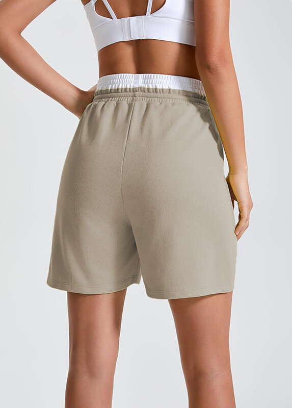 Shorts soltos femininos com bolsos profundos, elástico na cintura, meia calça de gravata, shorts para caminhada esportiva, verão casual