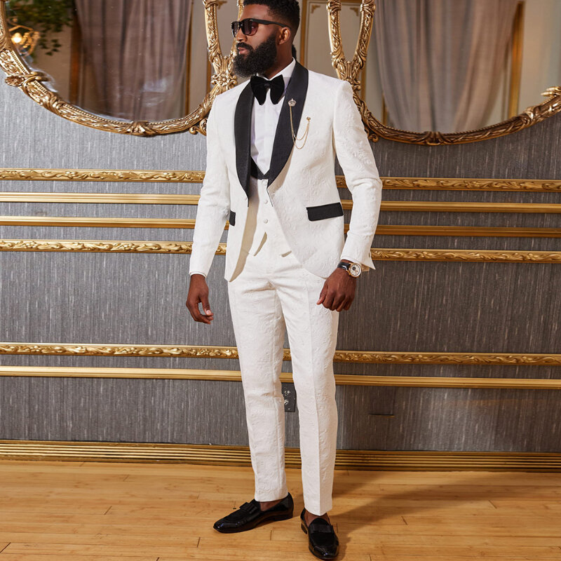 2024 Costume African Wedding  for Men Slim Fit Custom Groom Tuxedo 3 Piece Formal Business Male Suit Jacket with Vest Pants 2023
