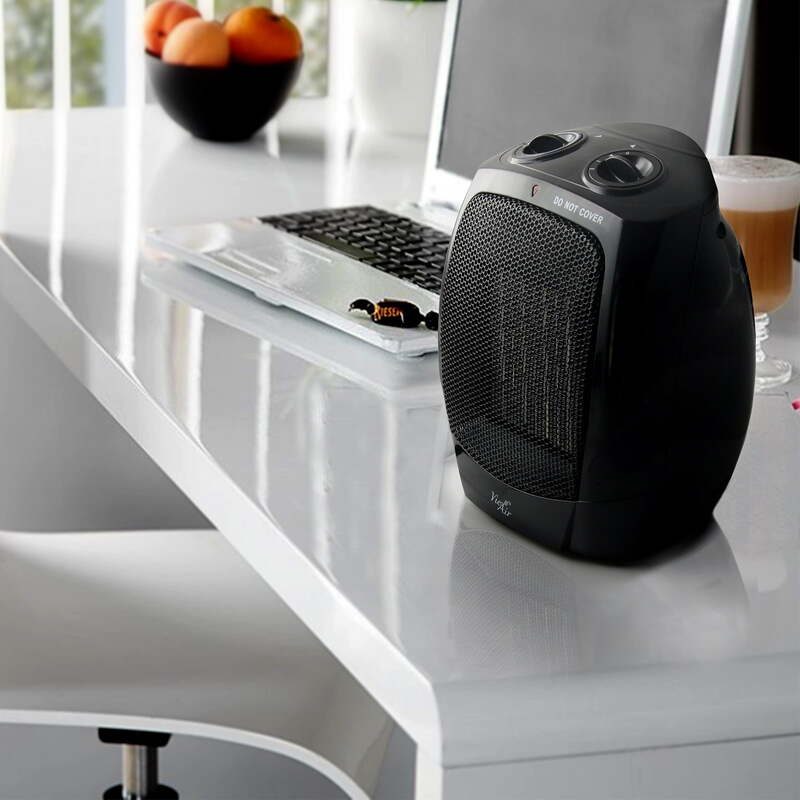 Vie Air-Chauffage de bureau portable en céramique noire, 1500W, 2 réglages, avec thermostat réglable