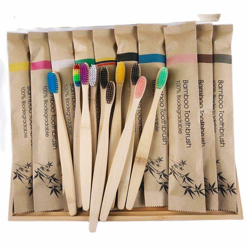Cepillo de dientes de bambú Natural colorido, cerdas suaves de carbón, blanqueamiento Dental, cuidado bucal suave, 10/50/100 Uds.
