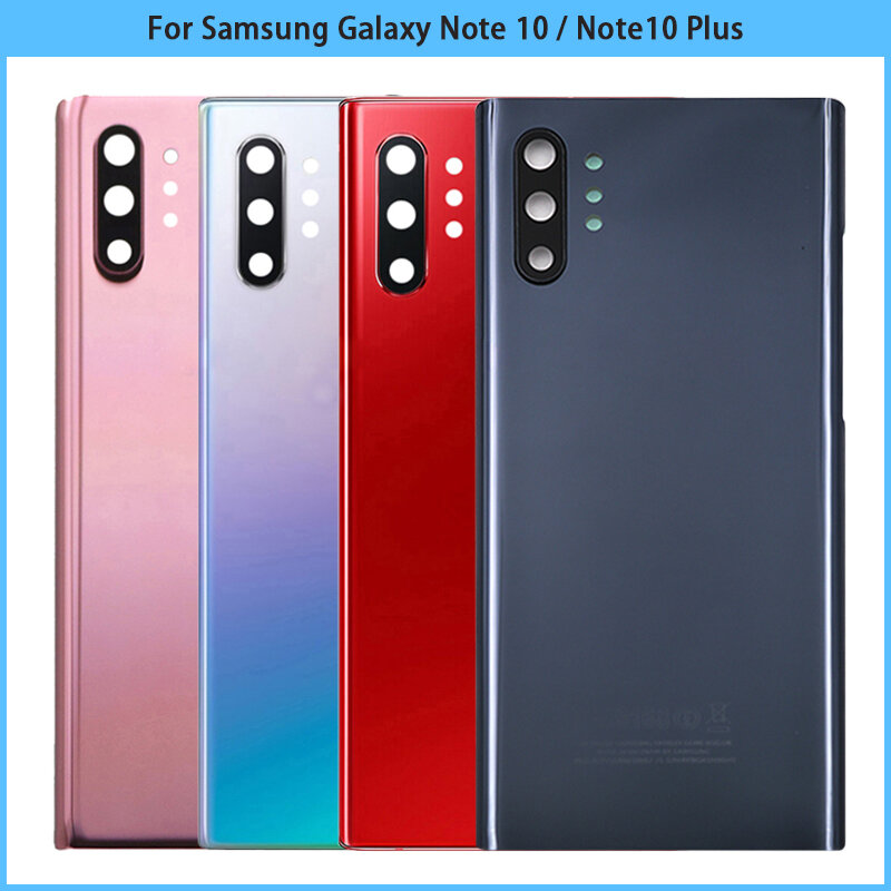 Cubierta trasera de batería para Samsung Galaxy Note 10 Plus, Panel de vidrio 3D, carcasa de puerta trasera, adhesivo para lente de cámara, N970F, N975F