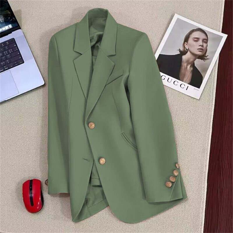 Blazer de manga comprida de peito único feminino, casaco coreano, jaqueta esportiva elegante, roupa casual, primavera, outono