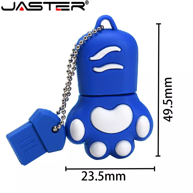 JASTER-Cat Paw USB Flash Drives, Pen Drive colorido, Corrente chave livre, Memory Stick, 16GB, 32GB, 64GB, Pendrive marrom, vermelho, disco U, azul, 8GB
