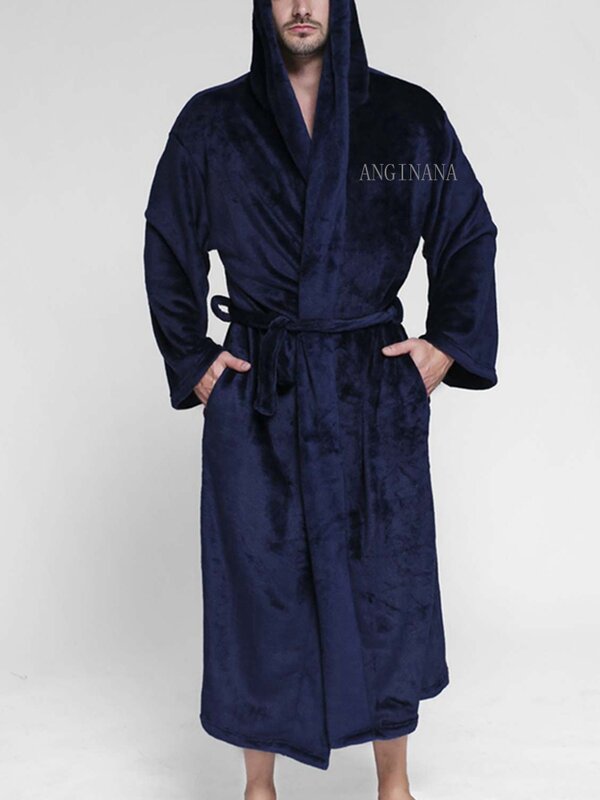 Albornoz de manga larga para hombre, pijama holgado de franela, cálido, negro y azul, con bolsillo, talla grande 10XL, 150KG, Otoño e Invierno