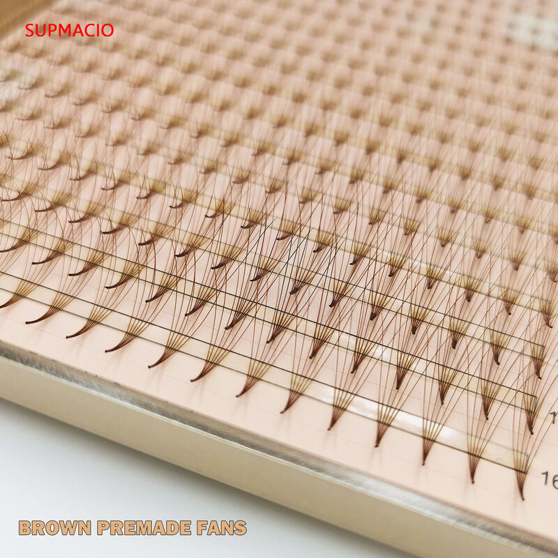 SupMacio-Brown Premade Fans Extensões de cílios, base pontiaguda fina, 10D 6D 5D 4D Volume 3D, Afiados clusters de tronco estreito, Russo