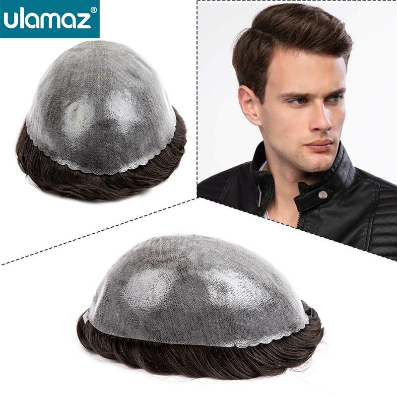 Knotless Man Wig Toupee Microskin Male Hair Prosthesis 0.1-0.12mm Full Skin Hair System Unit 6 Inch Men's Human hair Prosthesis