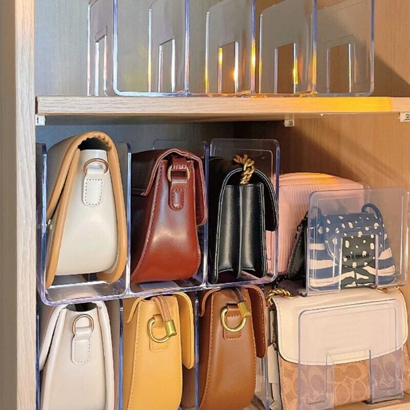 Transparent Handbag Purse Bag Divider Shelf With 3/4 Compartments Multipurpose Removable Closet Rack