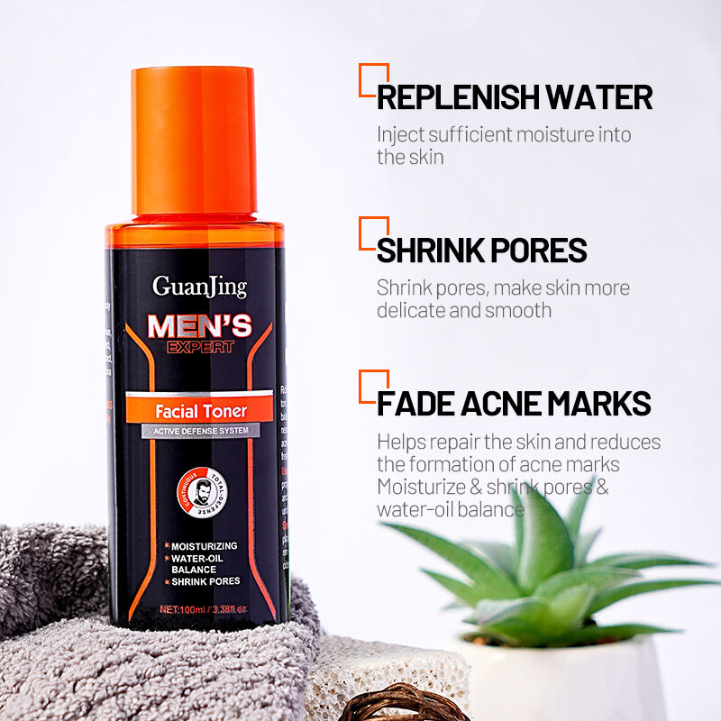 GuanJing-Tonique pour le visage pour homme, produit de soin de la peau, hydrate, éclaircit, raffermit les pores, resserre le sébum, 100ml