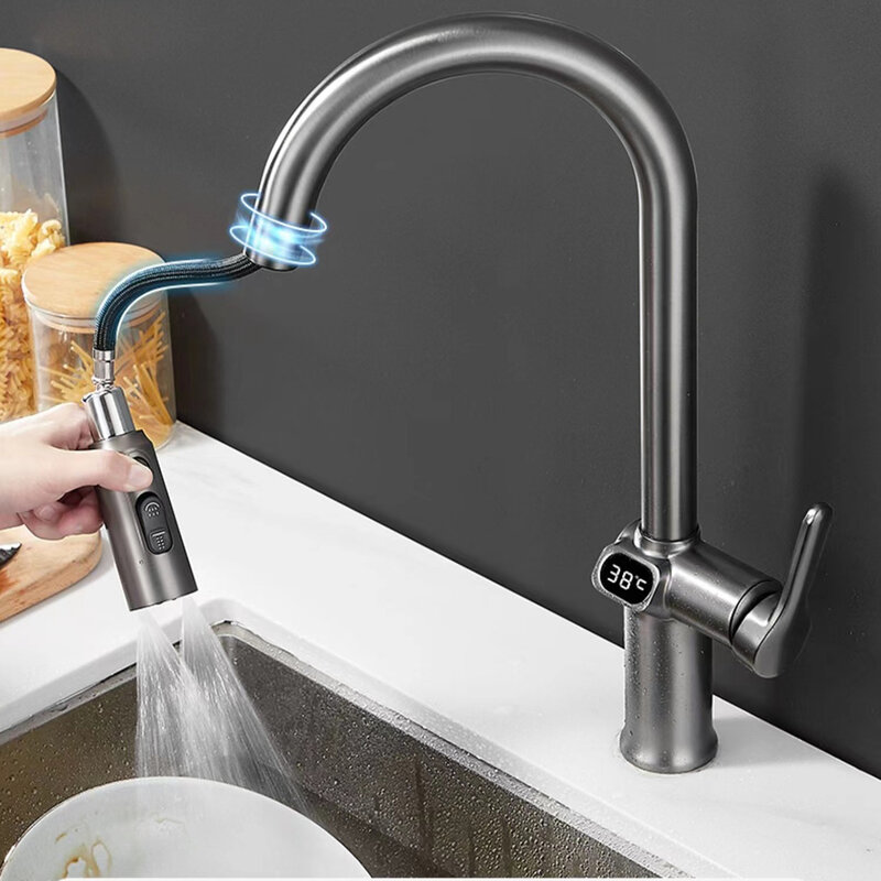 Küchen armatur Temperatur Wasserhahn Küche herausziehen Küchen spüle Wasserhahn Digital anzeige Funktion drehbare Küchen armaturen