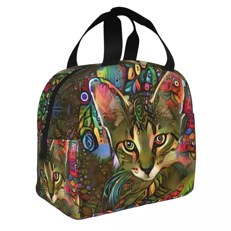 Cute Cat Painting Insulated Lunch Tote Bag Reusable Cooler Thermal Lunch Box for Women Kids School Picnic Food Container Bags