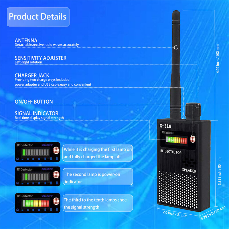 G618 Anti-Spy Camera Wireless RF Signal Detector GPS Tracker Finder GSM Audio Bug Scanner  Anti Candid Detector Security Alarm