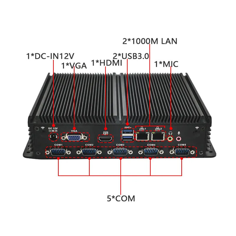 بدون مروحة جزءا لا يتجزأ من الكمبيوتر إنتل سيليرون J4125 رباعية النواة الكمبيوتر الصناعي مع 2 * i211-AT 1000 متر LAN 6 * COM HD VGA LPT كمبيوتر مصغر