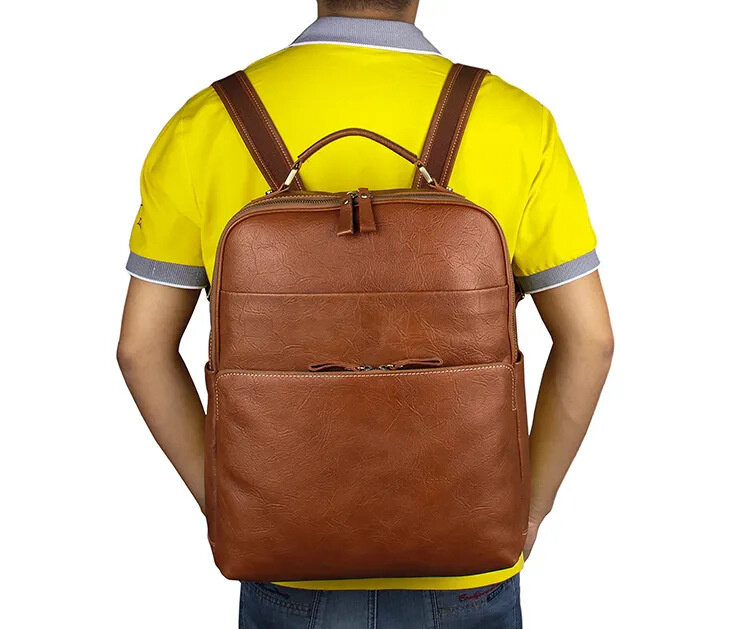 leather backpack men's oil wax leather computer backpack top layer cowhide backpack