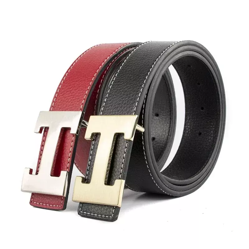 Cinturón rojo de cuero de vaca para hombre y mujer, correa de cuero genuino para vestido, pretina para Jeans, marca de diseñador de lujo