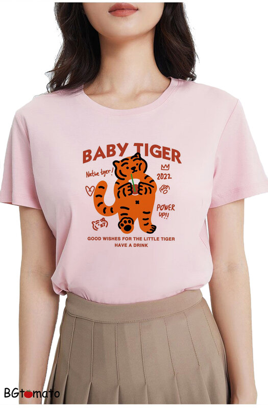 Camiseta con estampado de tigre de dibujos animados, camisetas de verano de buena calidad, cómoda, A024