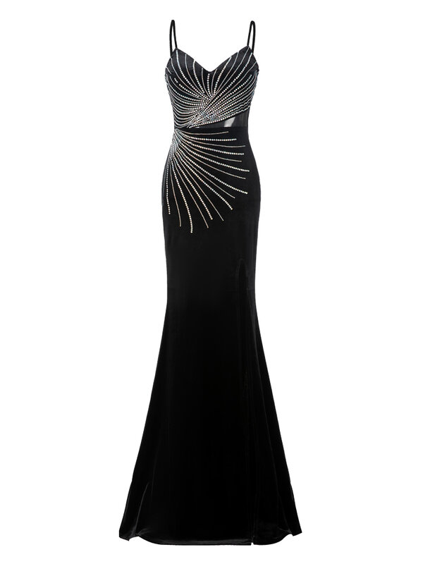Vestido de noite high-end para mulheres, banquete luxuoso, temperamento preto veludo, anfitrião socialite, vestidos de festa